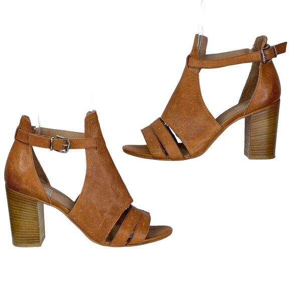 Emanuele Crasto Cage Sandal Studded Strappy SZ 10 Brown Leather Block Heeled - Picture 2 of 9